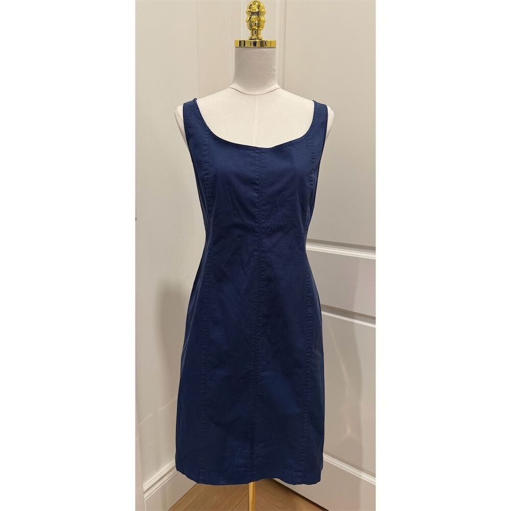 J. Crew Women's Size 14 Blue Navy Fitted Chino Knee Length Dress Denim Chambray